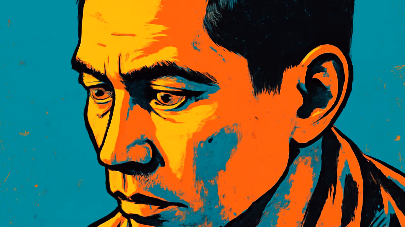 Pop-art illustration of a man in close-up, brow furrowed, looking down and to one side.