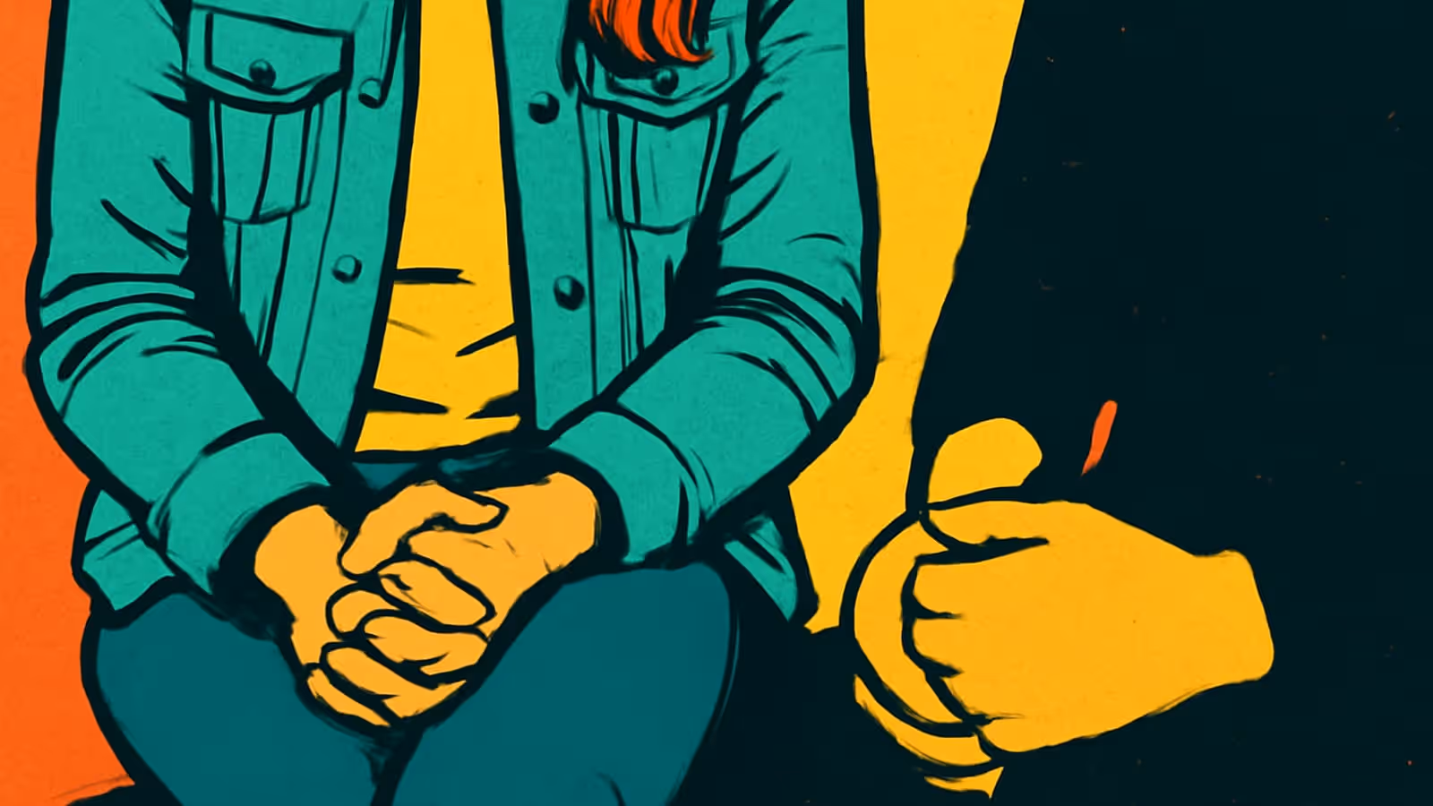 Pop-art illustration of two people talking in a counselling session.