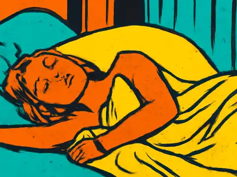Pop-art illustration of a woman lying asleep in bed.