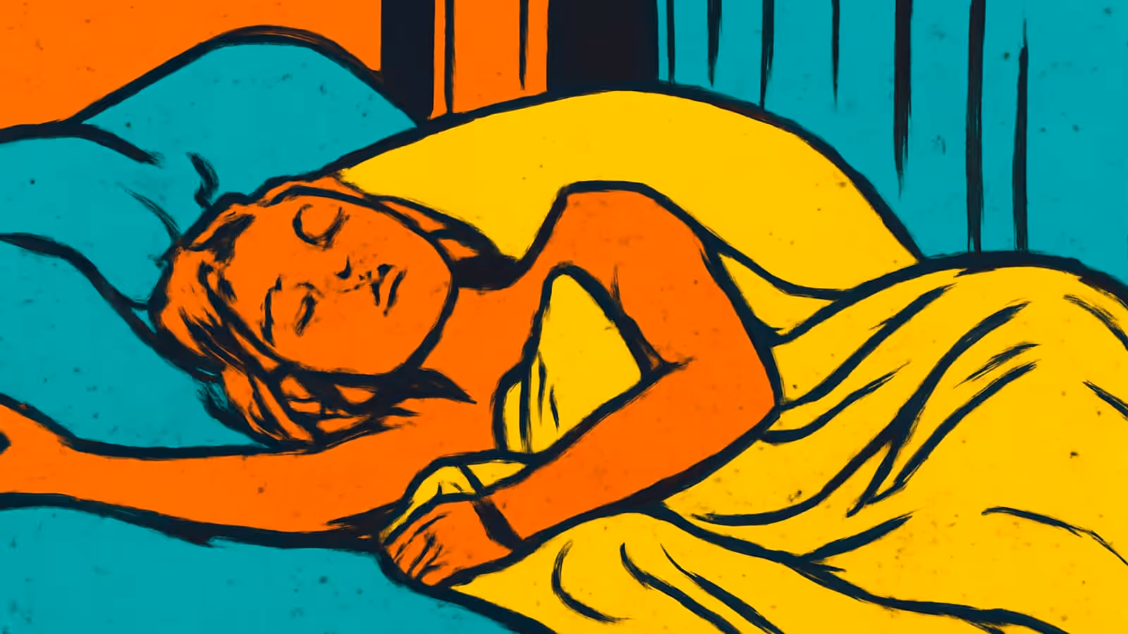 Pop-Art-Illustration einer Frau, die schlafend im Bett liegt.