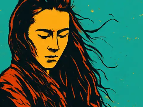 Pop-art illustration of a woman sitting quietly, looking down.