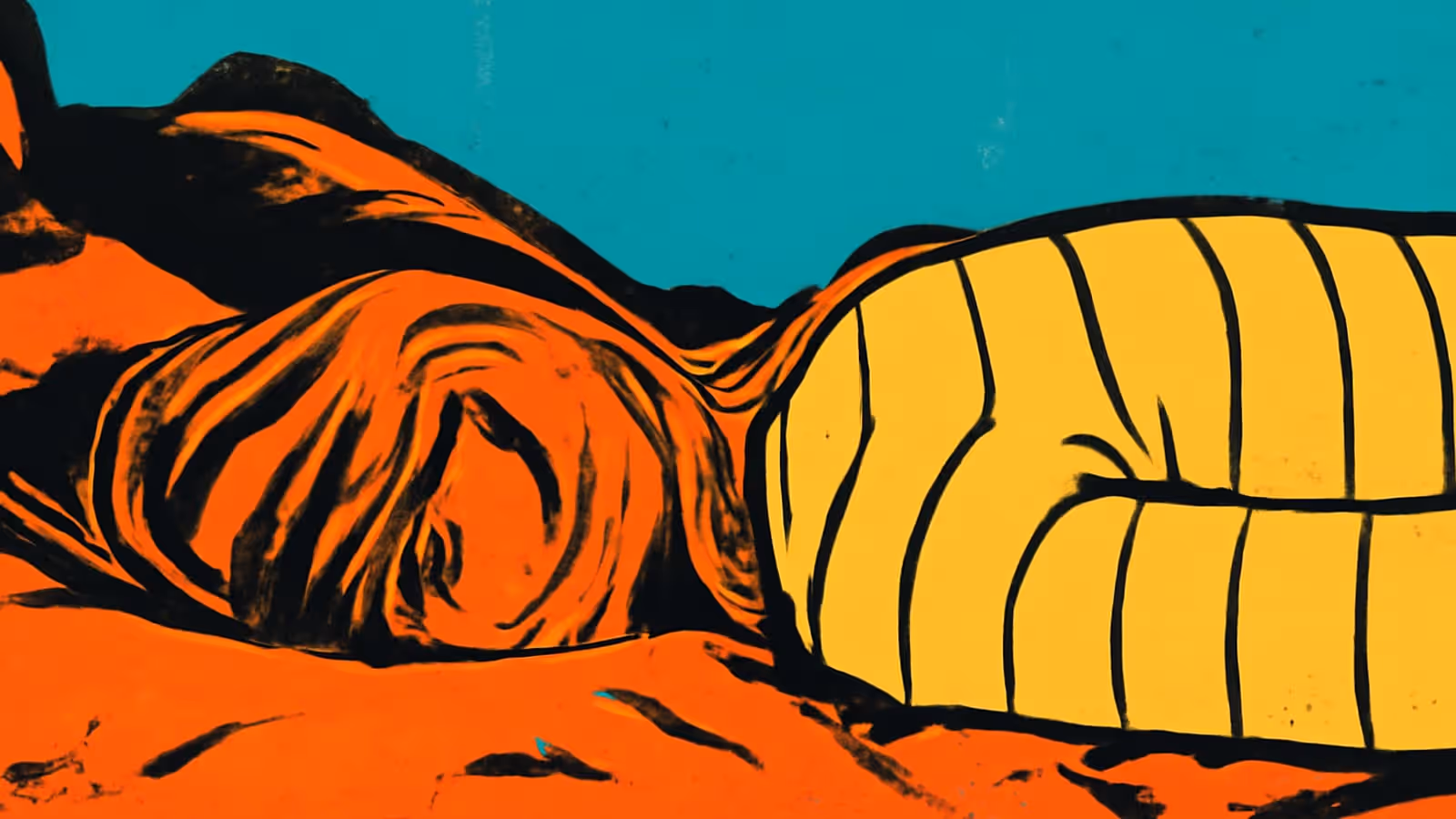 Pop-art illustration of a person lying in bed with their face turned into the pillow.