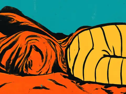 Pop-art illustration of a person lying in bed with their face turned into the pillow.